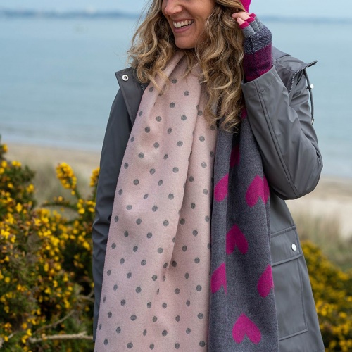 Pink & Grey Mix Reversible Spot & Heart Scarf by Peace of Mind